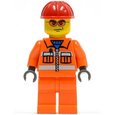cty132 Construction Worker - Orange Zipper, Safety Stripes, Orange Arms, Orange Legs, Red Construction Helmet, Orange Glasses (5642) 